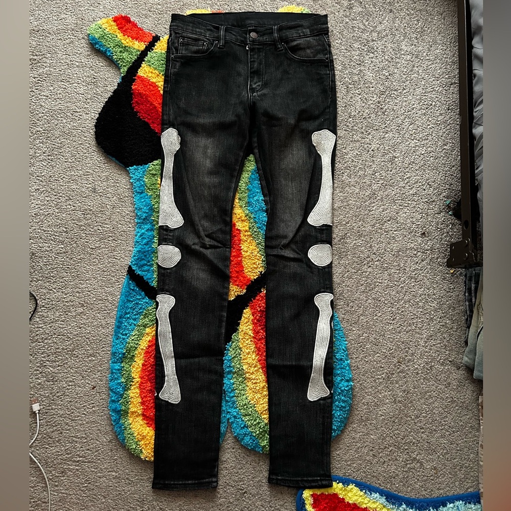 Black Jeans with White Bone Design